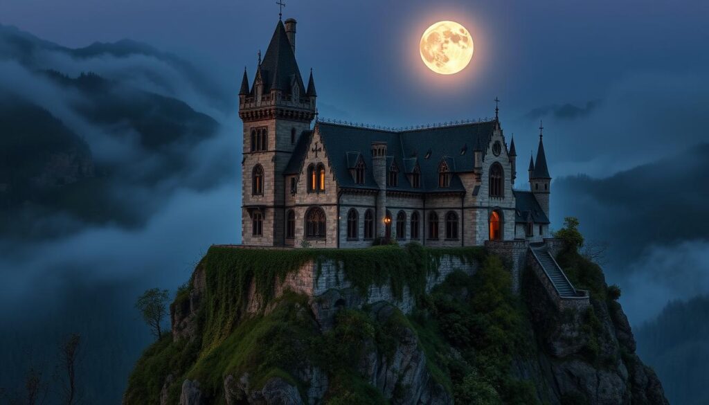 Gothic castle in romantic setting