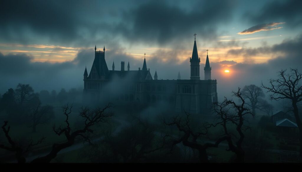 Gothic mansion in rural setting